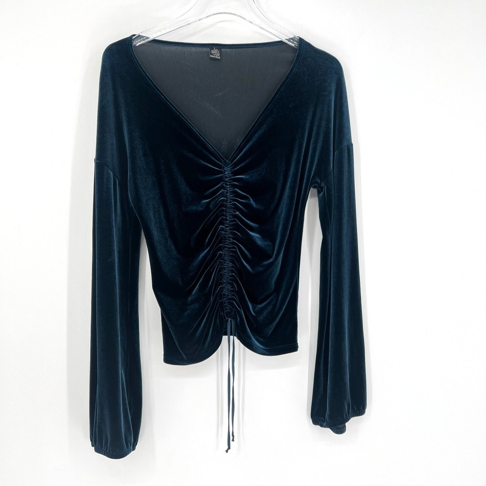 Only Hearts Top Womens L Velvet Blue Boho Whimsigoth Fairy Bohemian Hippie